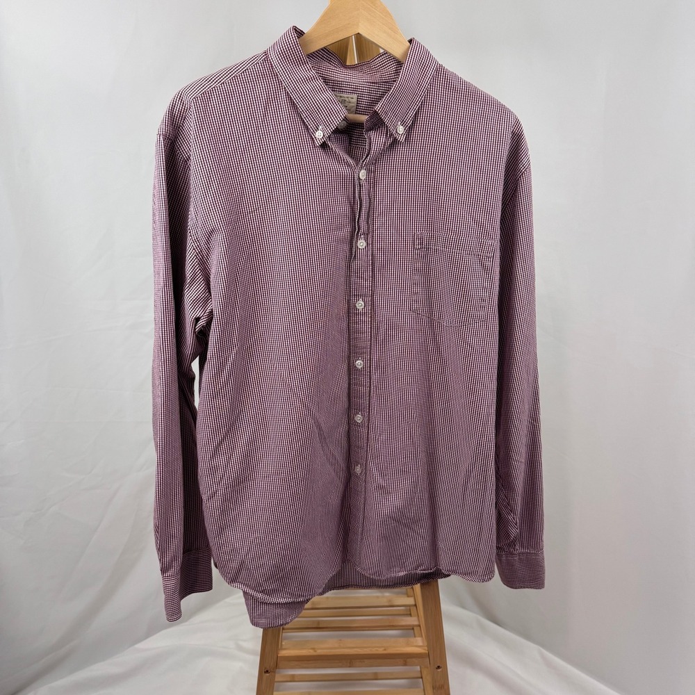 J.Crew Button Down Shirt Mens XL Burgundy White Gingham 2-Ply 100% Cotton